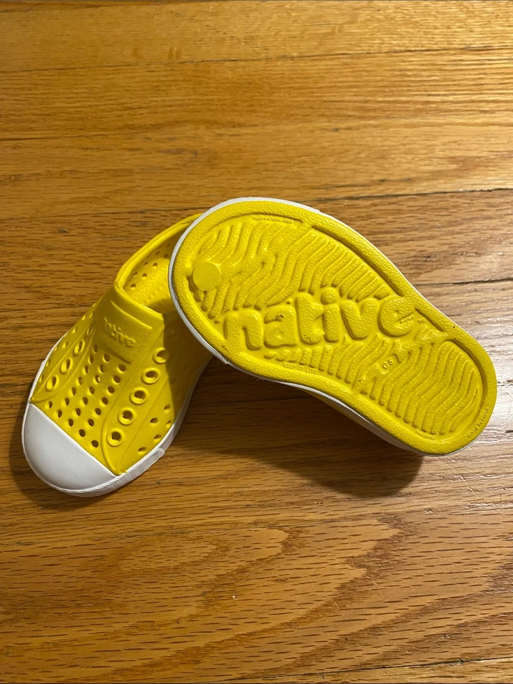 Native Kids Yellow Slip-On Water Shoes with White Toe Caps